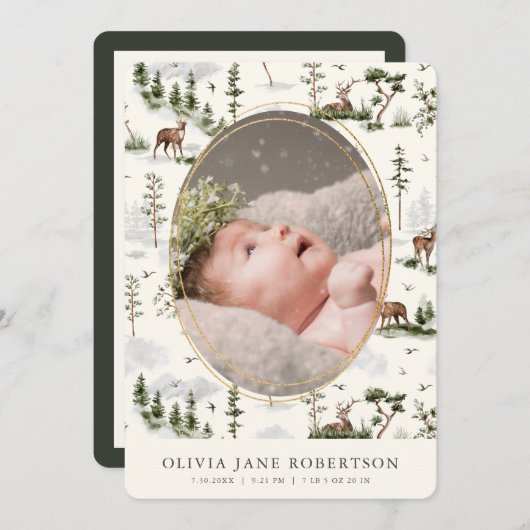 Faire-part de naissance de la forêt de Deer (Devant / Derrière)