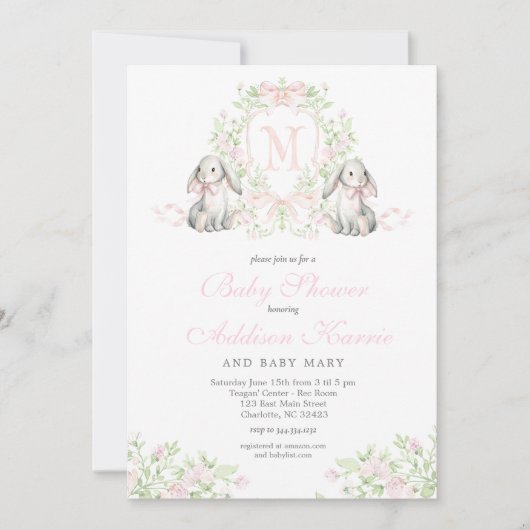 Faire-part de naissance de lapin Preppy Crest (Devant)