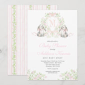 Faire-part de naissance de lapin Preppy Crest (Devant / Derrière)