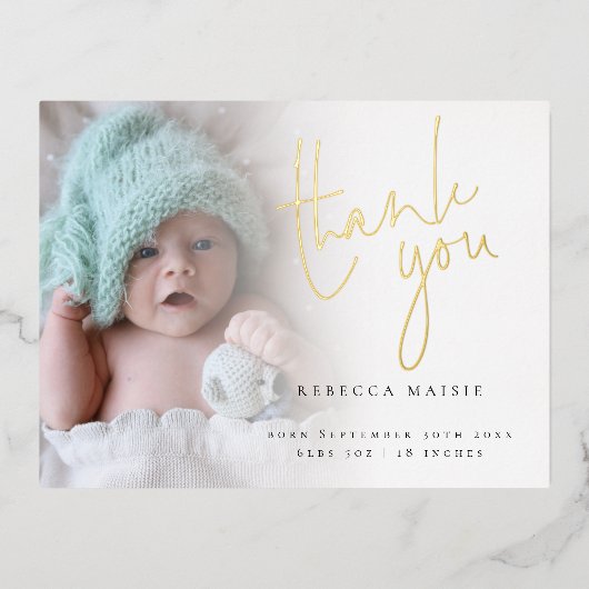 Faire-part de naissance de Merci de script Foil Ph (Recto)