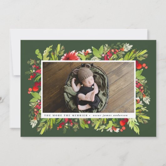 Faire-part de naissance de noël du feuillage aquar (Devant)