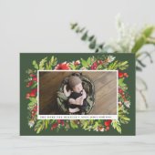 Faire-part de naissance de noël du feuillage aquar (Debout devant)