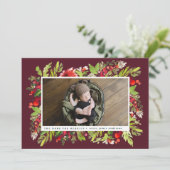 Faire-part de naissance de noël du feuillage aquar (Debout devant)