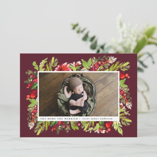 Faire-part de naissance de noël du feuillage aquar (Debout devant)