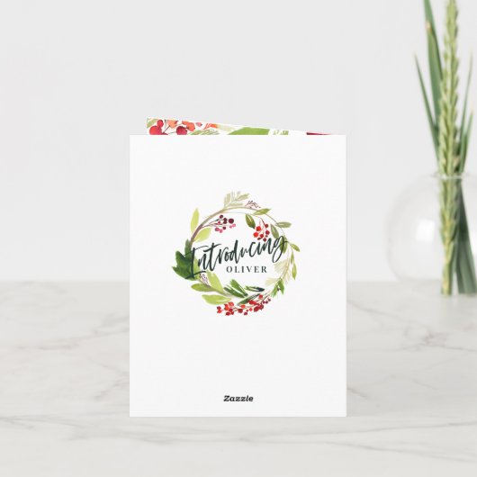 Faire-part de naissance de noël du feuillage aquar (Dos)