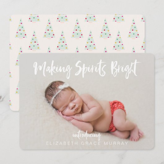 Faire-part de naissance de Noël moderne bébé fille (Devant / Derrière)