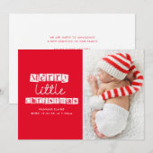 faire-part de naissance de noël moderne rouge (Devant / Derrière)