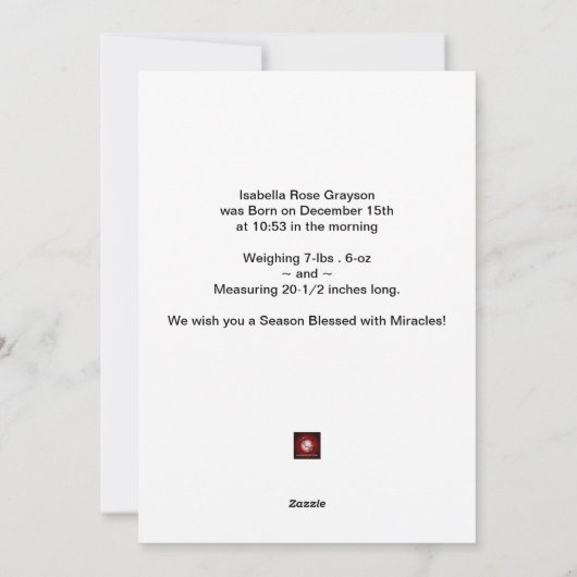 Faire-part de naissance de Noël Photo bébé (Dos)