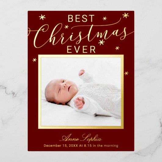 Faire-part de naissance de Noël Photo Script Éléga (Recto)