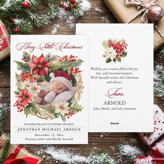 Faire-part de naissance de Noël Poinsettia Photo