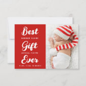 Faire-part de naissance de Noël rouge moderne (Devant)