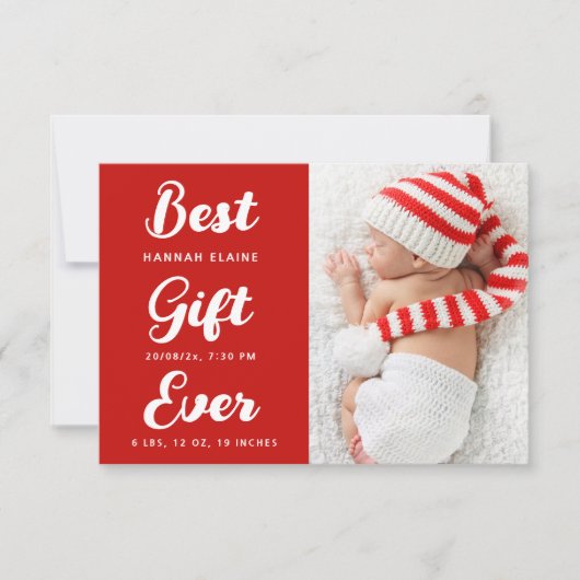 Faire-part de naissance de Noël rouge moderne (Devant)