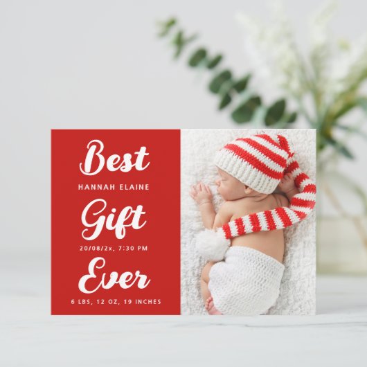 Faire-part de naissance de Noël rouge moderne (Debout devant)