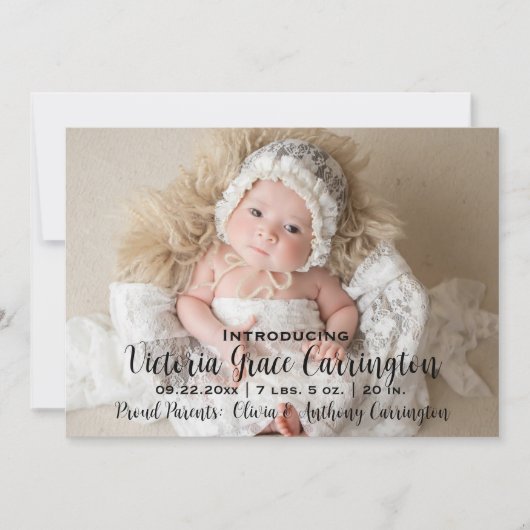 Faire-part de naissance de nom de la photo moderne (Devant)