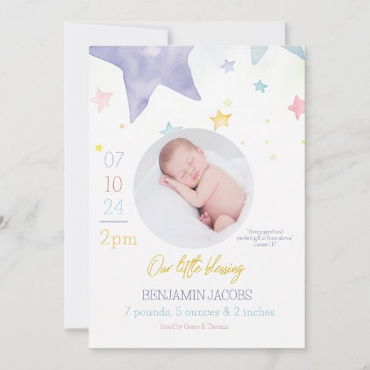 Faire-Part de Naissance de Notre Petit Bénédiction (Devant)