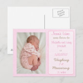 Faire-part de naissance de petite fille rose (Devant / Derrière)