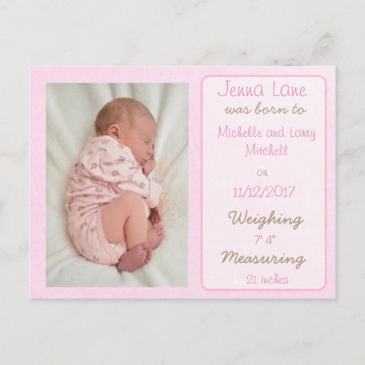 Faire-part de naissance de petite fille rose (Devant)