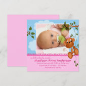 Faire-part de naissance de petite fille singe bébé (Devant / Derrière)