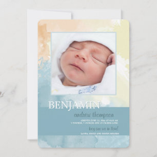 Faire-part de naissance de photo d'aquarelles