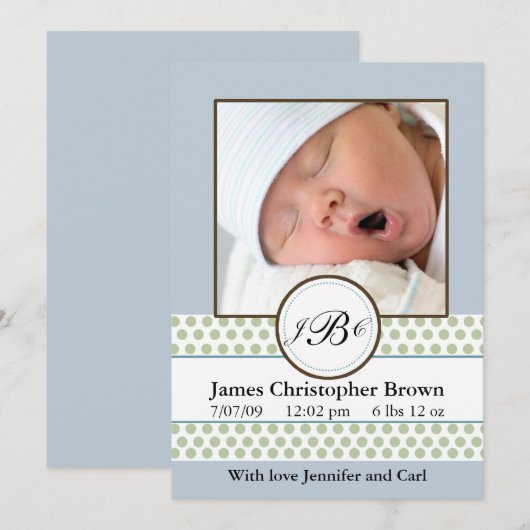 Faire-part de naissance de points de taille pour g (Devant / Derrière)