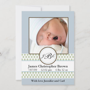 Faire-part de naissance de points de taille pour g