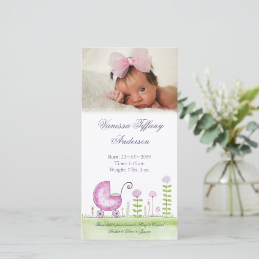 Faire-part de naissance de poussette de bébé (Debout devant)