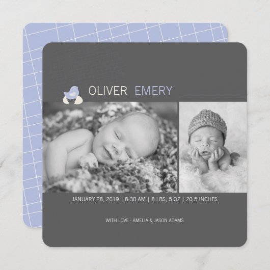 Faire-part de naissance de poussin à oeufs éclos (Devant / Derrière)