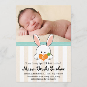 FAIRE-PART DE NAISSANCE DE RABBBIT DE BUNNY MONOGR