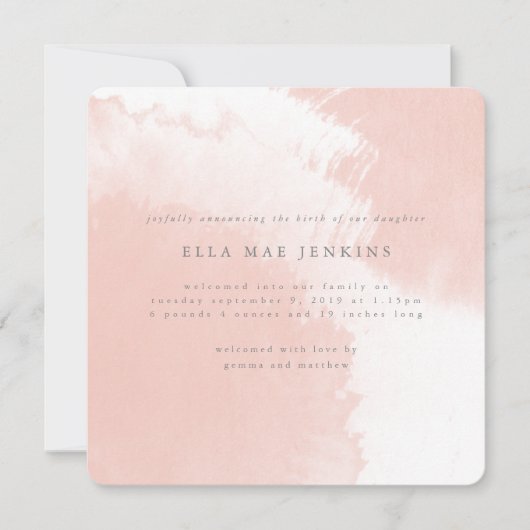 faire-part de naissance de rougissement aquarelle (Devant)