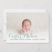 Faire-part de naissance de script bleu moderne (Devant)