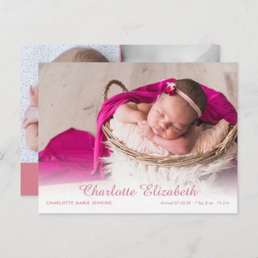 Faire-part de naissance de script photo moderne Ba (Devant / Derrière)