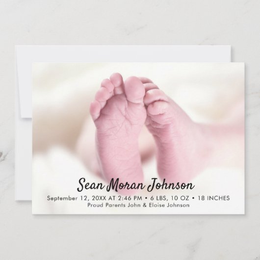 Faire-part de naissance de script photo simple (Devant)