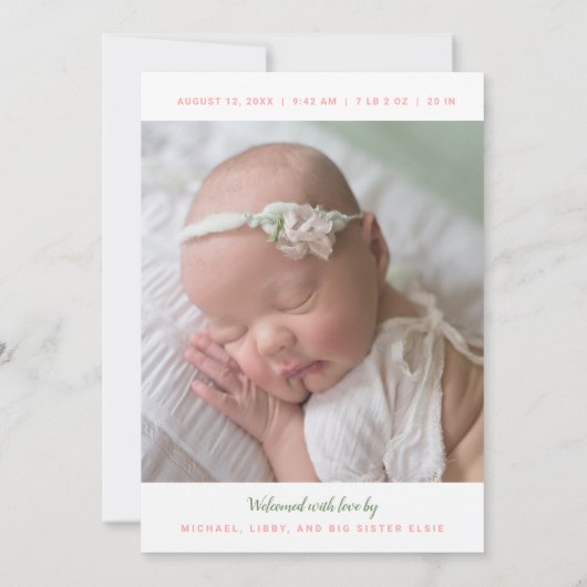 Faire-part de naissance de script pour bébé fille (Dos)