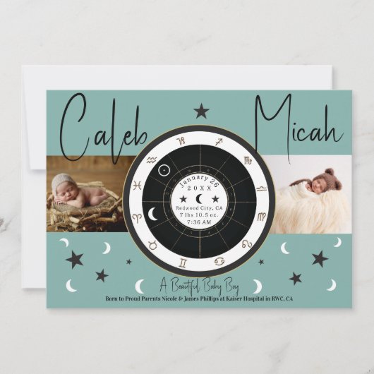 Faire-part de naissance de signature Sun Moon d'as (Devant)