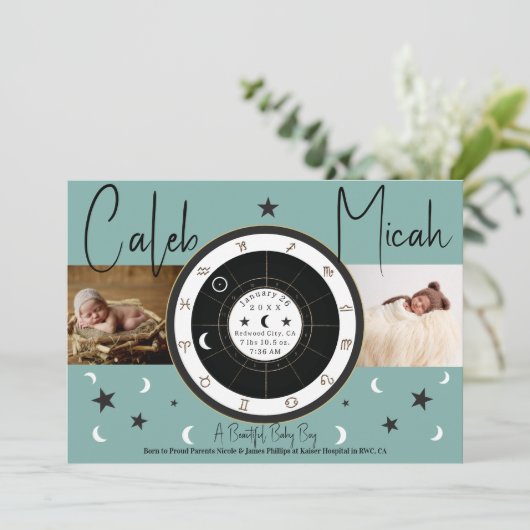 Faire-part de naissance de signature Sun Moon d'as (Debout devant)