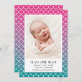 Faire-part de naissance de sirène Turquoise Lilac (Devant / Derrière)