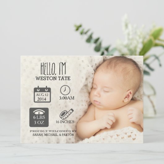 Faire-part de naissance de statistiques sur les no (Debout devant)