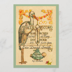 faire-part de naissance de style Vintage vert 2 cô