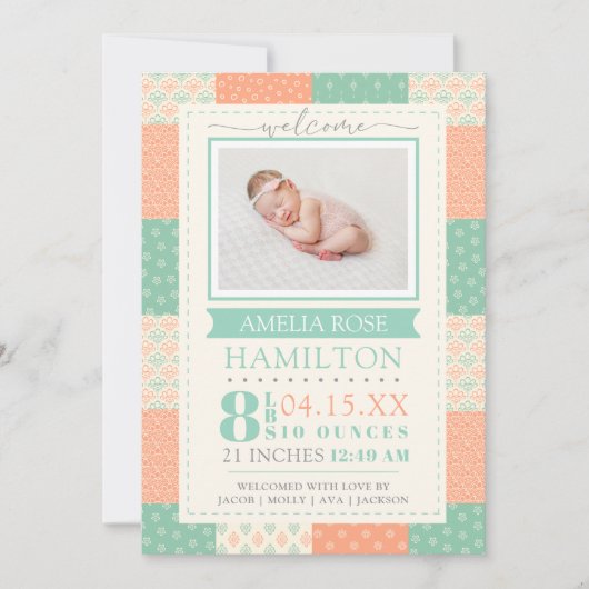 Faire-part de naissance de surface composée neutre (Devant)