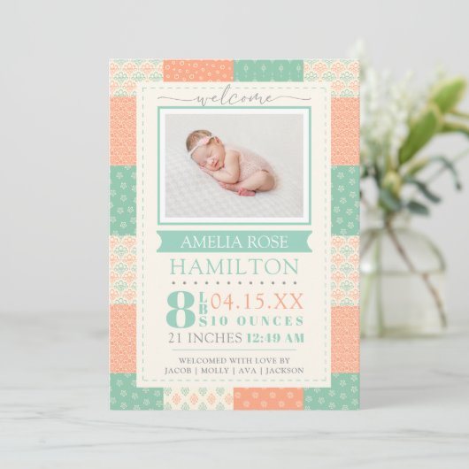 Faire-part de naissance de surface composée neutre (Debout devant)