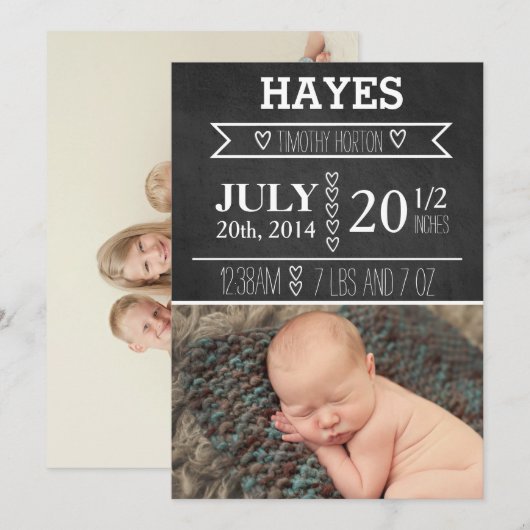 Faire-part de naissance de tableau de bord personn (Devant / Derrière)