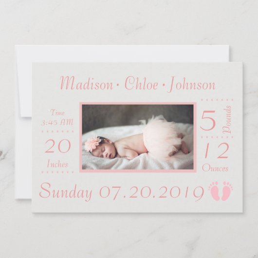 Faire-part de naissance de tableau de naissance de (Devant)