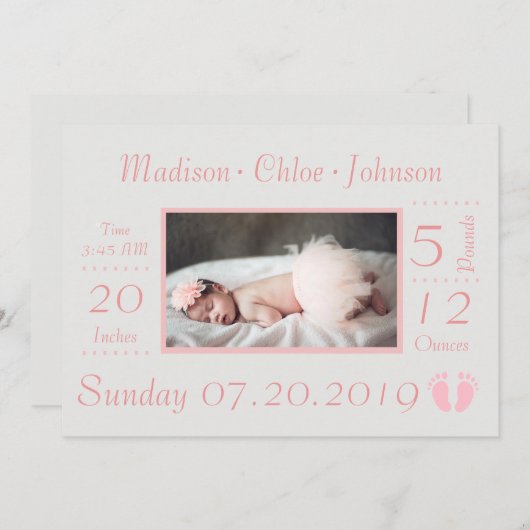 Faire-part de naissance de tableau de naissance de (Devant / Derrière)