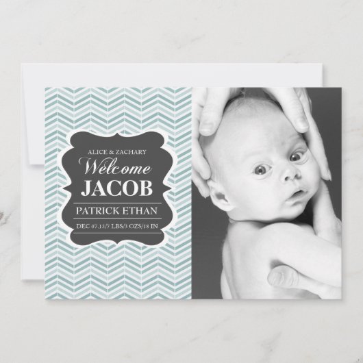 Faire-part de naissance de tableau Vintage bleu (Devant)