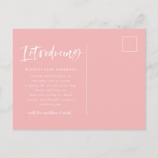 Faire-part de naissance de texte du script d'aquar (Dos)