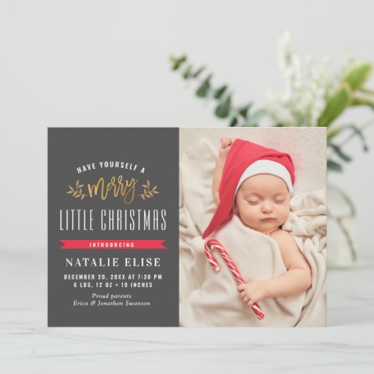 faire-part de naissance de vacances bébé gris tend (Debout devant)