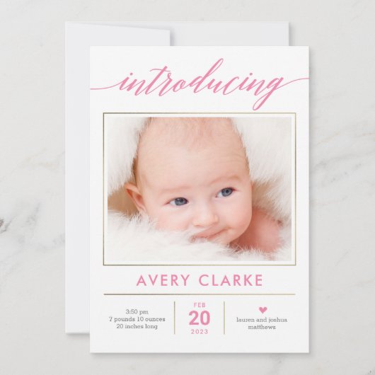 Faire-part de naissance d'élégance couleur pure mo (Devant)