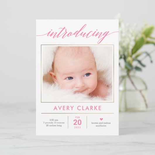 Faire-part de naissance d'élégance couleur pure mo (Debout devant)