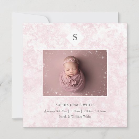 Faire-part de naissance d'hiver fille bébé (Devant)