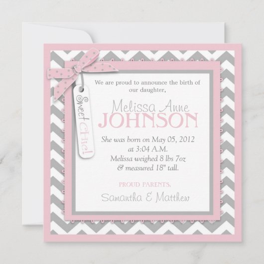 Faire-part de naissance d'impression Chevron SQ-PK (Dos)